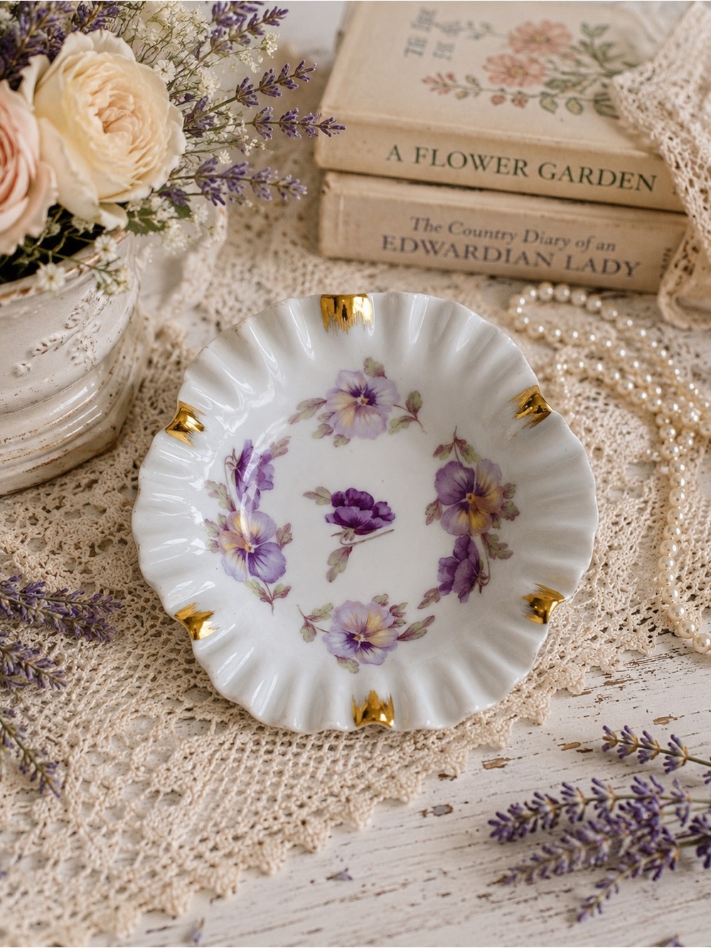 Vintage Mitterteich Bavaria Germany Porcelain Trinket Dish Floral Gold Gilt